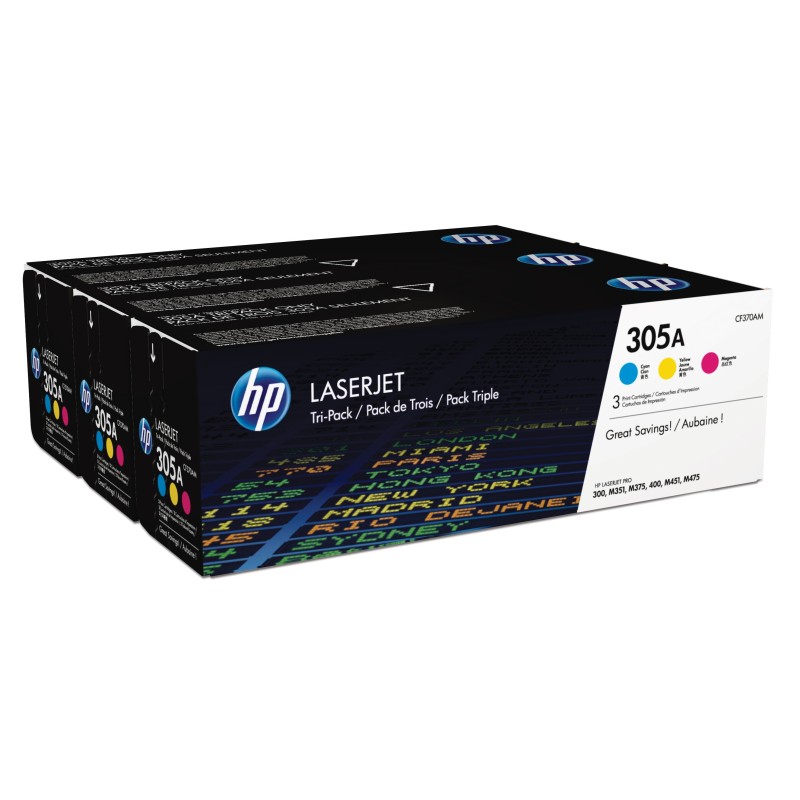 HP CF370AM Original Tonerkassette 305A Cyan/Magenta/Gelb 3er-Pack